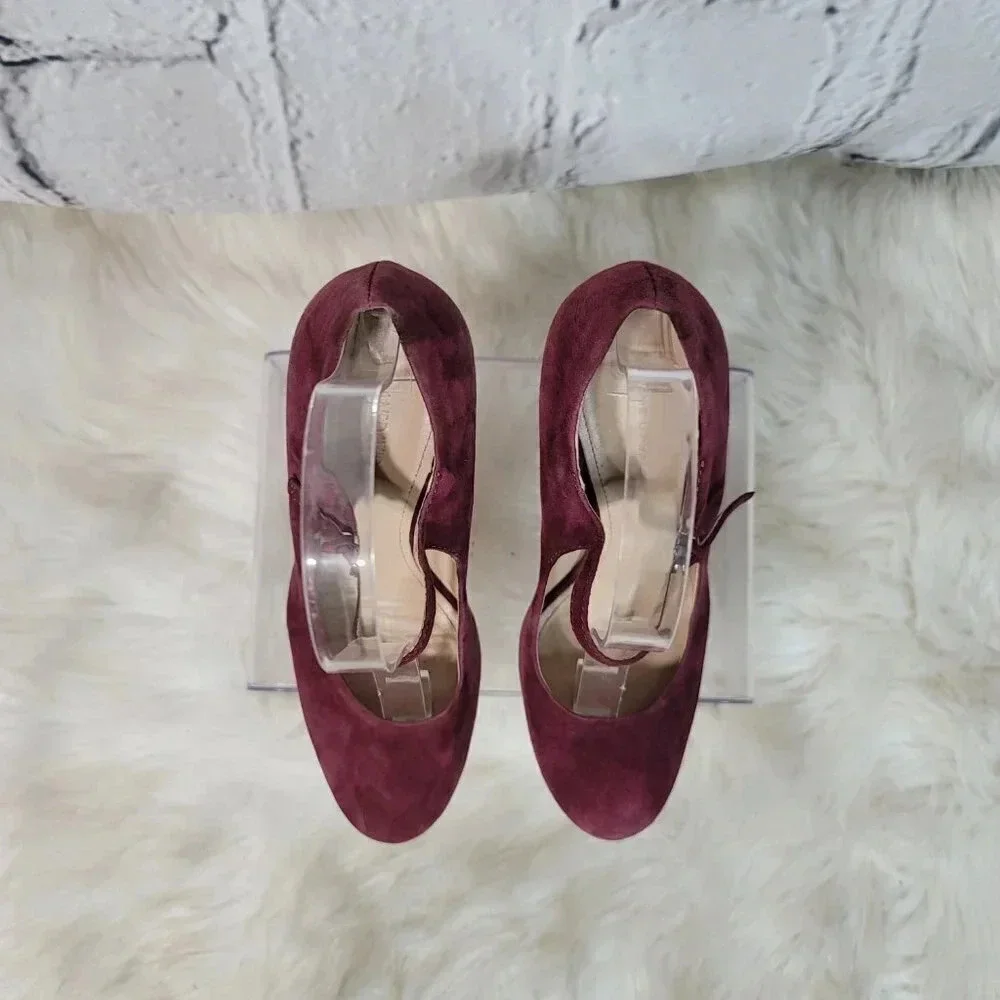 Joan & David Daquimberly Mary Jane Purple Gold Pumps Platform Heel Leather Suede - Picture 7 of 15